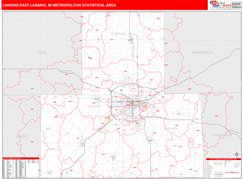 Lansing-East Lansing Metro Area Digital Map Red Line Style